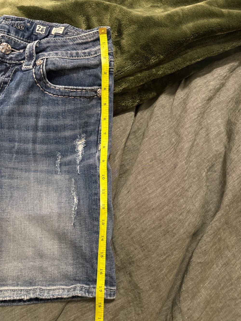 Miss Me Faded Blue Distressed Rolled Hem Denim Shorts - Picture 11 of 12